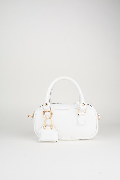 Vivaq Жіноча біла сумка Lale з підвіскою, деталі з лакованої шкіри, застібка-блискавка, ручка і ремінь через плече