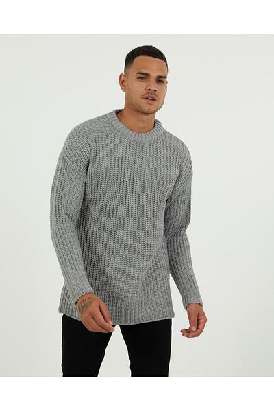 elkumoda Πλεκτό πουλόβερ Oversize Crew Neck - Αλυσίδα διπλής στρώσης, φυσικό βαμβάκι χωρίς κόλλημα, χαλαρή εφαρμογή