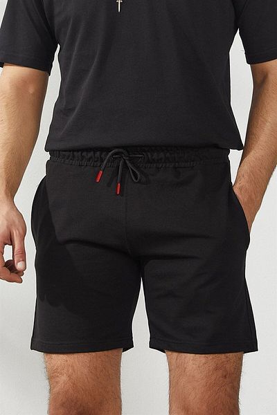 Relax family xf Pantaloni scurți din bumbac pieptănat negru de vară pentru bărbați - Bermuda Capri, Bumbac Slim Fit