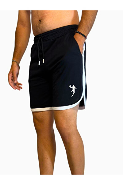 DEEPSENCE Erkek Siyah Biyeli Basketbol Futbol Şortu Fitness Spor Egzersiz Koşu