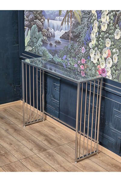 Home ALİN HOME DECORATİON - Metal Dresuar, Konsol Masası Krom Renk - Şeffaf T...