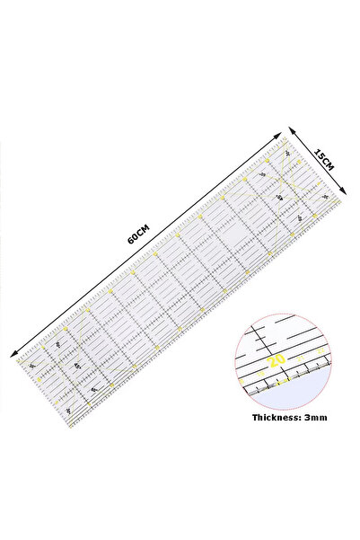 hodbehod Χάρακας Patchwork Quilting 15x60cm μεγάλου μεγέθους, διαφανής, για ραπτομηχανή και μοντελοποιία