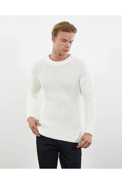 elkumoda Premium Oversize Knitwear Sweater - Crew Neck, Double Layer Chain, Non-Pilling Natural Cotton, Loose Fit