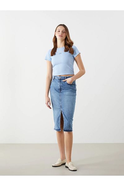 LC Waikiki Fusta de jeans pentru femei, albastră, slim fit