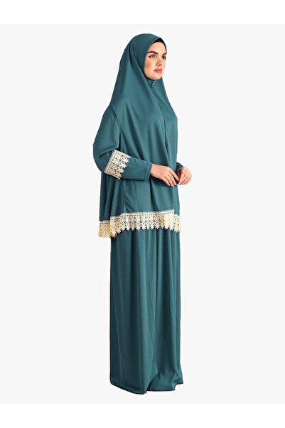 DAKKA KADİMA Two Piece Lace Prayer Dress Jersey Emerald