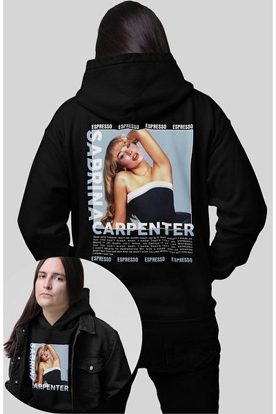 Fuddy Moda Hanorac cu glugă oversize unisex cu imprimeu pe spate Espressoo - Hanorac cu glugă cu scris Sabrina Carpenter