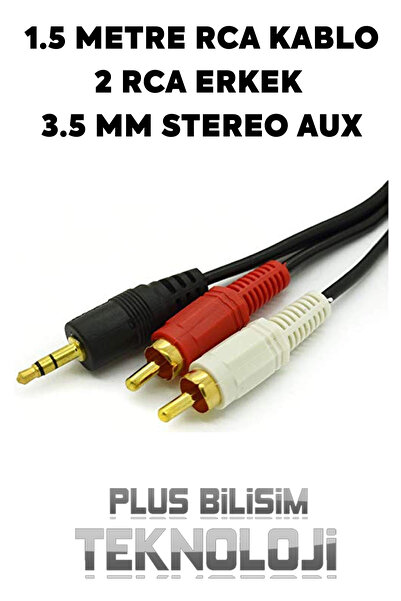 Plus Bilişim Platoon 1.5 Metre Rca Kablo 2 Rca Erkek 3.5 Mm Stereo Erkek 2 Rca Lale Tos 1 Stereo Aux Ses Kablosu
