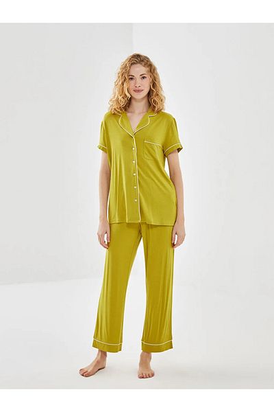 LC Waikiki Lcw Dream Green Shirt Collar Women's Pajamas Set