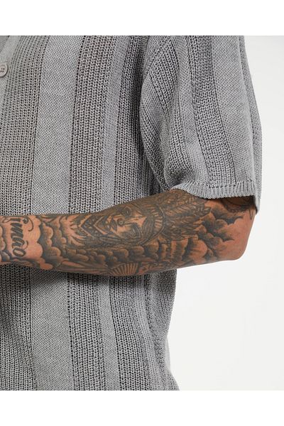 elkumoda Πλεκτό πουκάμισο Oversize - Κοντό μανίκι, αναπνεύσιμο, ανθεκτικό στον ιδρώτα, κλείσιμο με κουμπιά