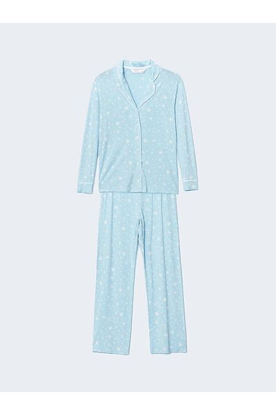 LC Waikiki Set pijamale pentru femei LCW DREAM cu guler de cămașă albastră
