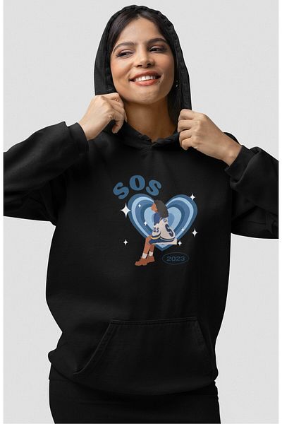 Fuddy Moda Oversize Sza S.O.S Tour Back Printed Hooded Sweatshirt, Unisex Sza Sauce Lettering Hoodie