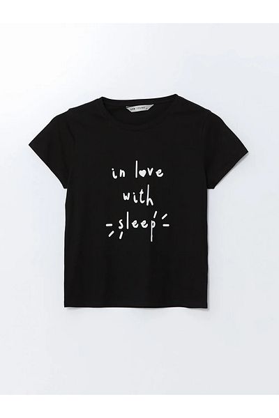 LC Waikiki Σετ γυναικείες πιτζάμες LCW Young Black Crew με στάμπα