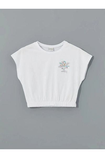 LC Waikiki Lcw Eco White Crew Neck Girls' Crop T-Shirt