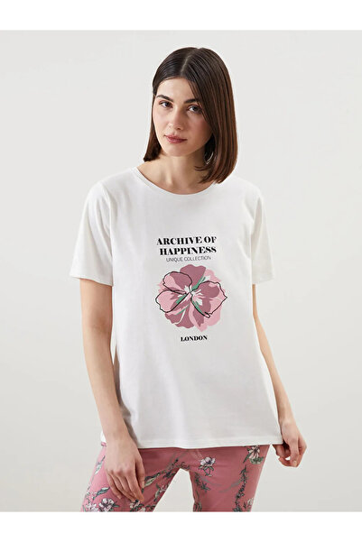 LC Waikiki Σετ γυναικείες πιτζάμες LCW DREAM Pink Crew Neck Floral