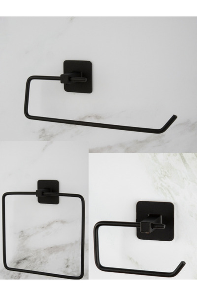 UG Home Siyah Kare Havluluk Yapışkanlı Açık Tuvalet Kağıtlığı Solo Rulo Kağıt...