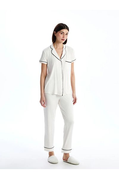 LC Waikiki Lcw Dream Ecru Shirt Collar Women's Pajamas Set