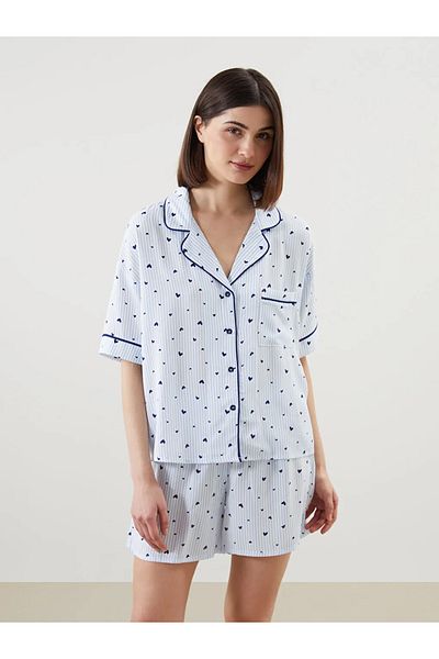 LC Waikiki Set de pijamale pentru femei LCW DREAM, cu guler de cămașă albastră, cu pantaloni scurți