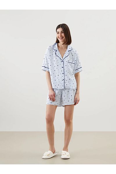 LC Waikiki Set de pijamale pentru femei LCW DREAM, cu guler de cămașă albastră, cu pantaloni scurți