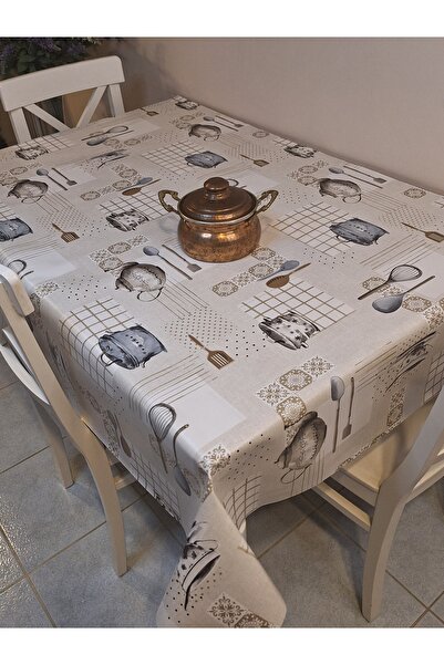 Başak Ev Tekstili Fiber Pvc Oilcloth - Patterned Erasable Tablecloth (Beige)