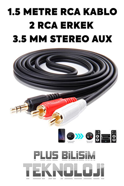 Plus Bilişim Platoon 1.5 Metre Rca Kablo 2 Rca Erkek 3.5 Mm Stereo Erkek 2 Rc...