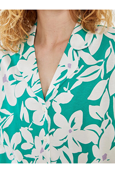 LC Waikiki LCW DREAM Ekru Gömlek Yaka Çiçekli Kadın Pijama Takımı