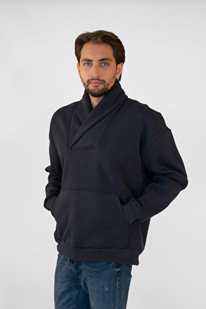 TEVOOY سويت شيرت برقبة عالية من 3 خيوط مقاس كبير للجنسين - أنثراسايت