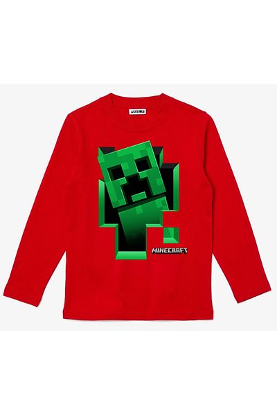 Efendioğlu Design Long Sleeve Mine Craft Creeper Inside Printed Unisex Children's T-Shirt