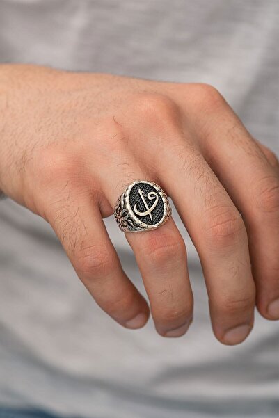 Ervanur Gümüş Kaplama Elif Vav Erkek Yüzük