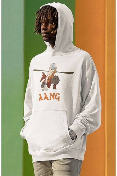 Fuddy Moda Hanorac cu glugă oversize unisex cu imprimeu Avatar Aang