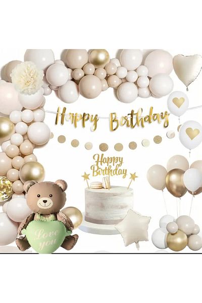 ALYA Σετ γενεθλίων PARTY Heart Teddy Bear Foil Balloon Birthday Concept