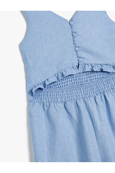 Koton Suspender Linen Shorts Jumpsuit with Window Detail and Guipes