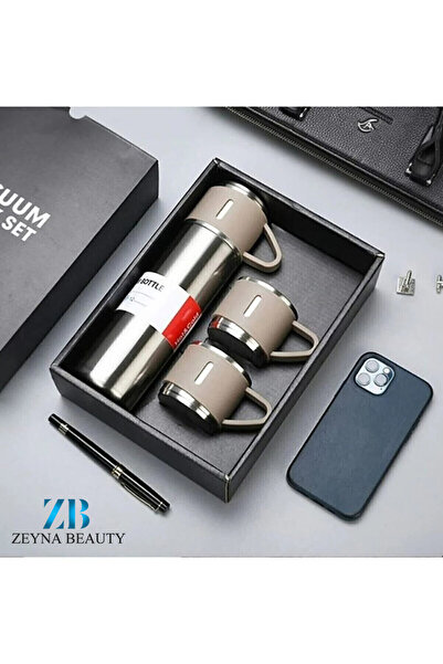 GiralStore Stainless Steel Thermos Gray Color 3-Cup Thermos Set with Bag Gift Beverage 500 ml Stainless Steel