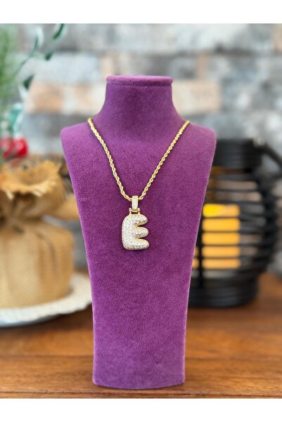 B&N AKSESUAR Taşlı balon kolye " E " Harfi