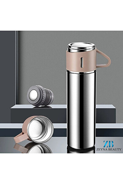 GiralStore Stainless Steel Thermos Gray Color 3-Cup Thermos Set with Bag Gift Beverage 500 ml Stainless Steel