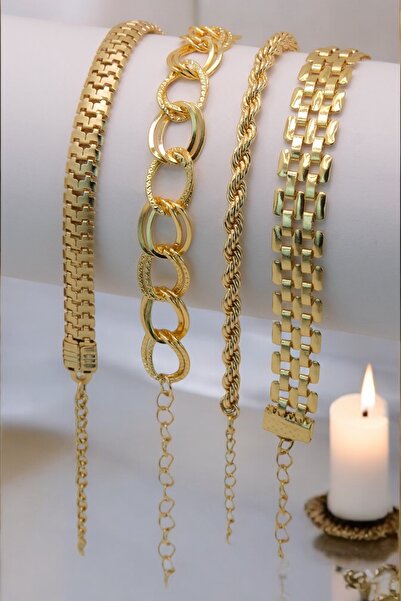 TAKIPORT 4 Parçalı Her Bileğe Uygun Gold Renk Kadın Bileklik Seti