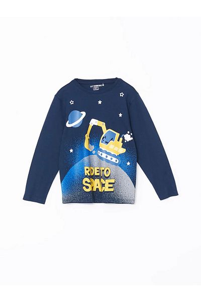 LC Waikiki Lc Waikiki̇ Lcw Kids Navy Blue Crew Neck Printed Boys' Pajamas Set