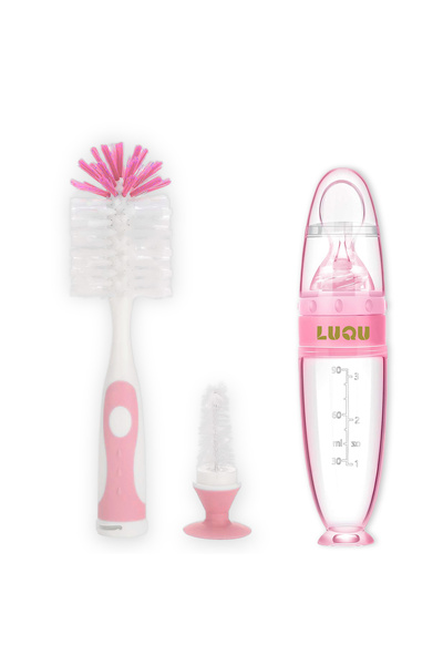 LUQU BABY Baby's Silicone Squeeze Feeding Spoon, with scale and Cleaning Brus...