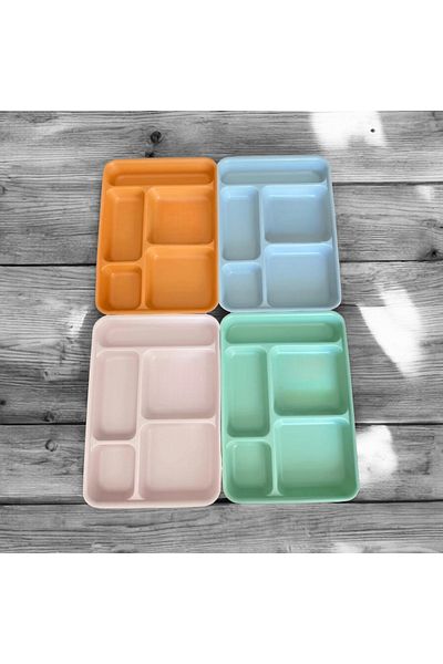 HOLLYHOME 4 Pieces Table 5 Compartments Luxury Plastic Picnic Food Serving Plate