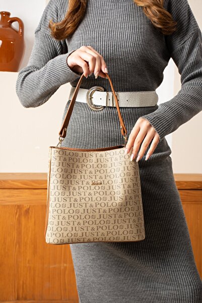 Just Polo حقيبة يد وكتف نسائية منقوشة باللون الأسود TYCET02117