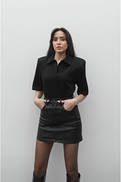 Havoş Black Polo Neck Padded T-Shirt