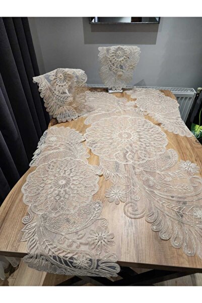 Tekstilife Dowry Tablecloth American Service Runner Lace Placemat Natural Set of 5 to Cord