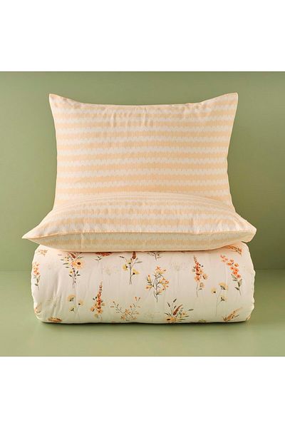 STOREMAX Muartshop Maison Leora Floral Patterned 100% Cotton Satin Duvet Cover Set, Salmon, Double (Duvet Cover
