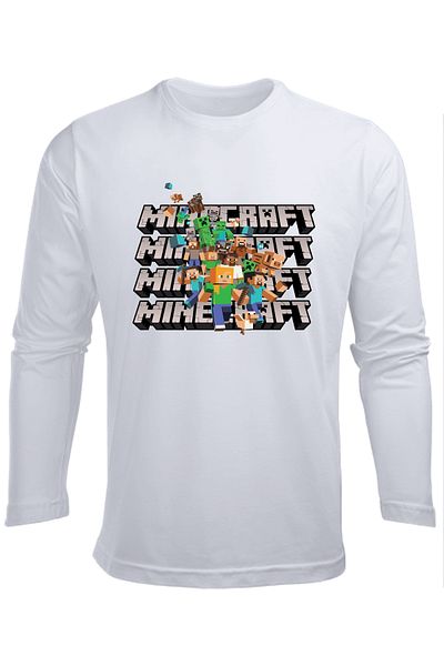 Efendioğlu Design Tricou pentru copii cu mânecă lungă Mine craft scris și imprimeu cu mânecă lungă