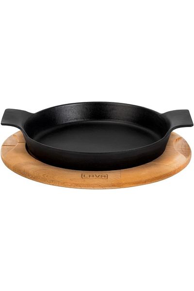 STOREMAX Bystoreby Cast Round Pan Cast Iron Solid Double Handle Beech Serving Wood. Diameter(Ø)