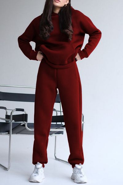 ruNadeS Women's Soft Textured Relaxed Cut Hooded Tracksuit Set with Elastic Legs - Sports