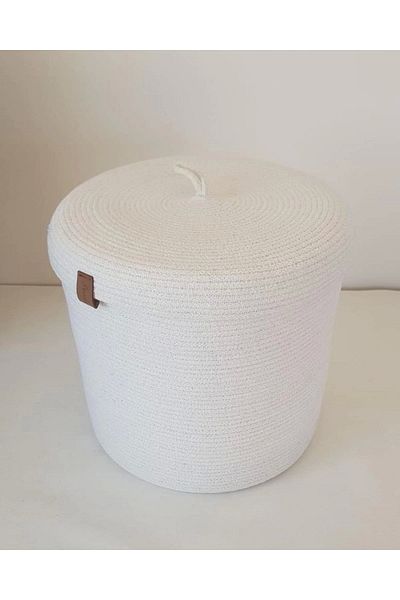 Sevdam Sepet Xxl White Large Size Covered Multi-Purpose Cotton Basket Laundry Basket, Toy Basket, Decorative Basket