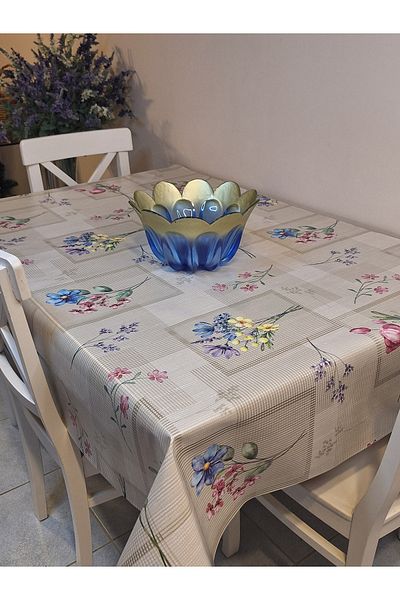 Başak Ev Tekstili Pânză uleioasă din PVC din fibră - Față de masă ștergabilă cu model (BEJ)