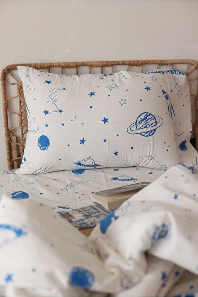 VODDİ Children's Pattern Single Fitted Sheet Set (Space Themed) 1 Pillowcase with Cover