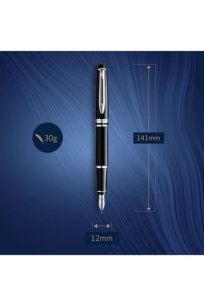 STOREMAX Ntwork Expert Lake Black Chrome Design Fountain Pen, Medium Thickness Nib, Blue Ink (S09517