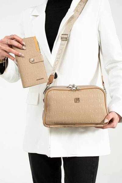 Just Polo حقيبة كتف نسائية متوسطة الحجم مكونة من 5 أقسام مع محفظة